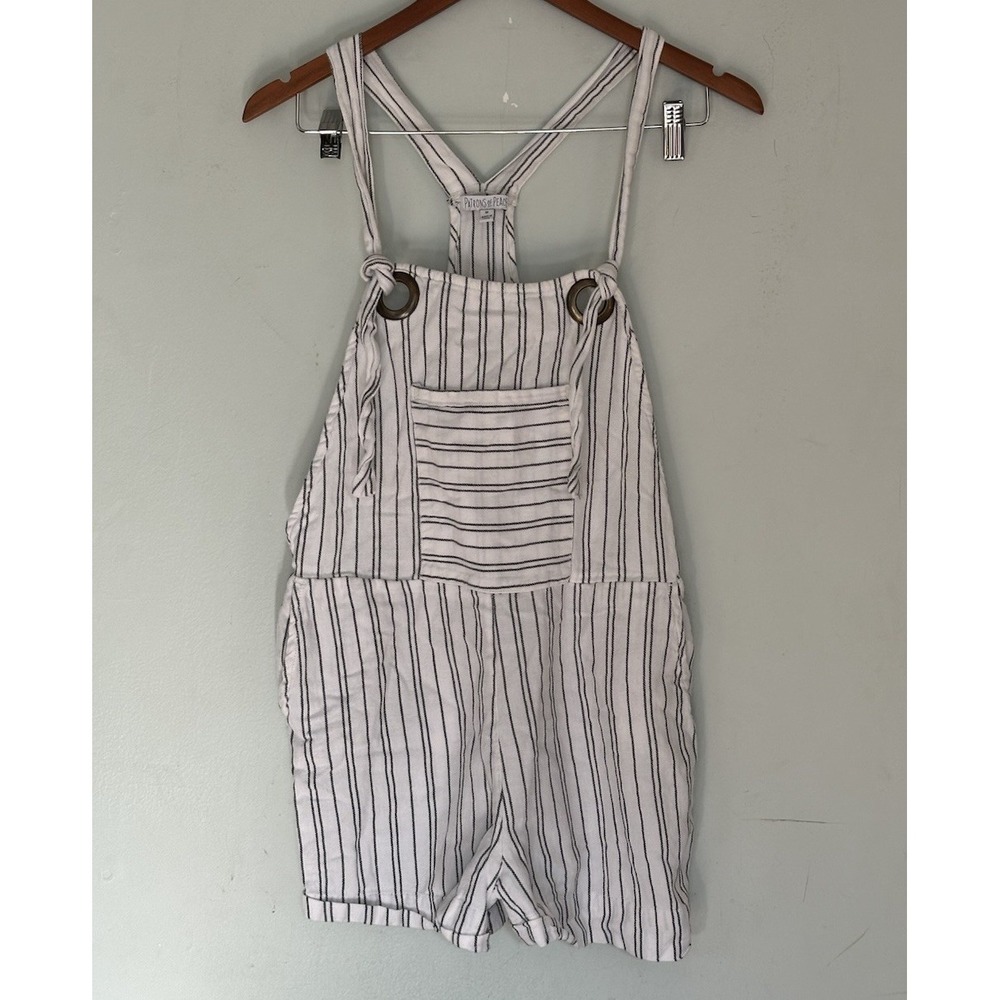 Patrons of Peace Romper Shortalls Women M Black White Stripe Pockets Boho Hippie